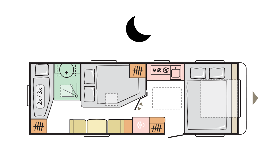 Adria Alpina 663 UK - Night layout
