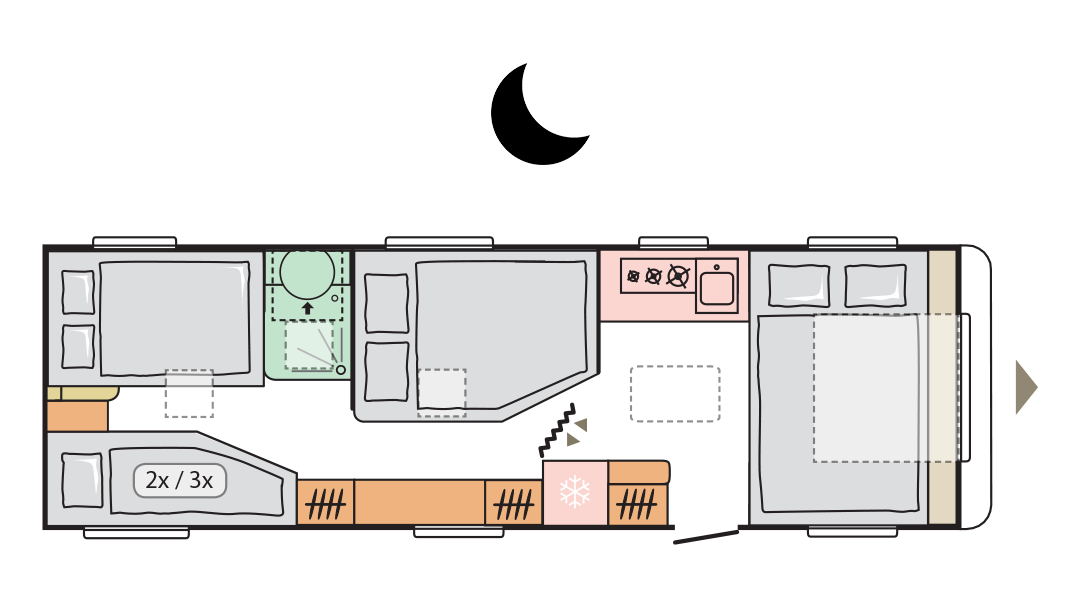 Adria Alpina 763 UK 2022 - Layout notte